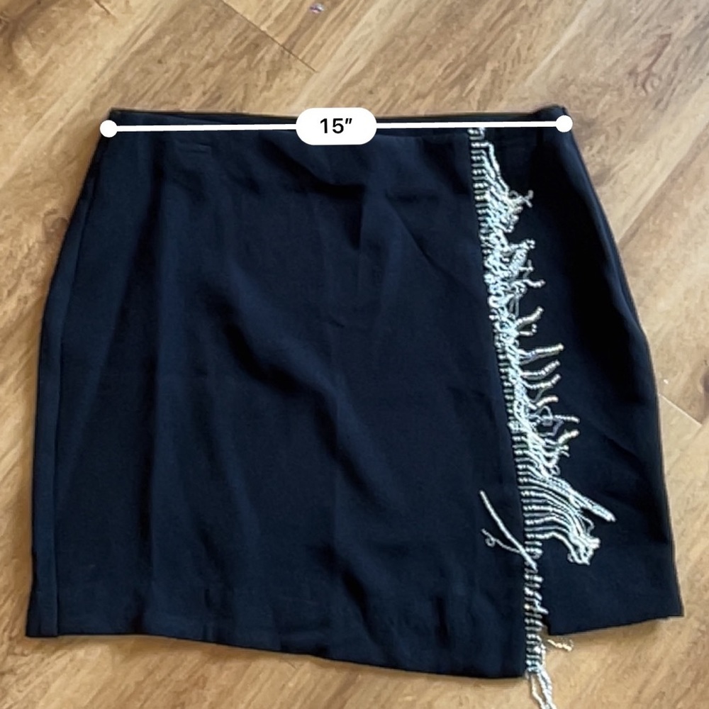 Gianni bini mini rhinestone fringe western black skirt